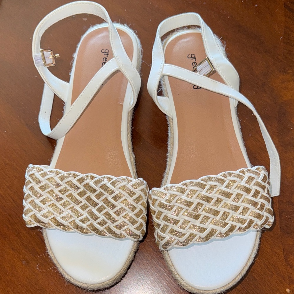 Greendog White and Gold Woven Sandals